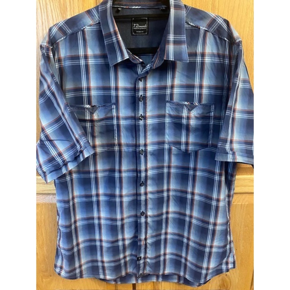 7 Diamonds Plaid Shirt Short Sleeve Button Up Casual‎ XXL